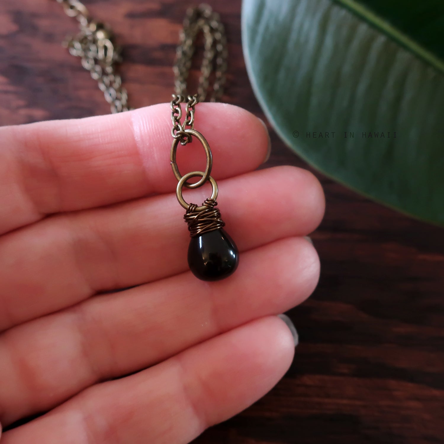 Heart in Hawaii Bronze Kahiko Pendant - Black Onyx with 18" Cable Chain