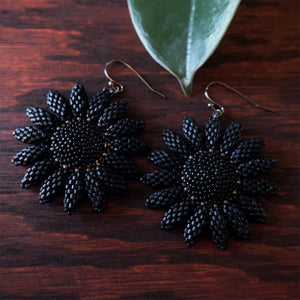 Heart in Hawaii Persephone Collection Beaded Sunflower Earrings - Matte Black