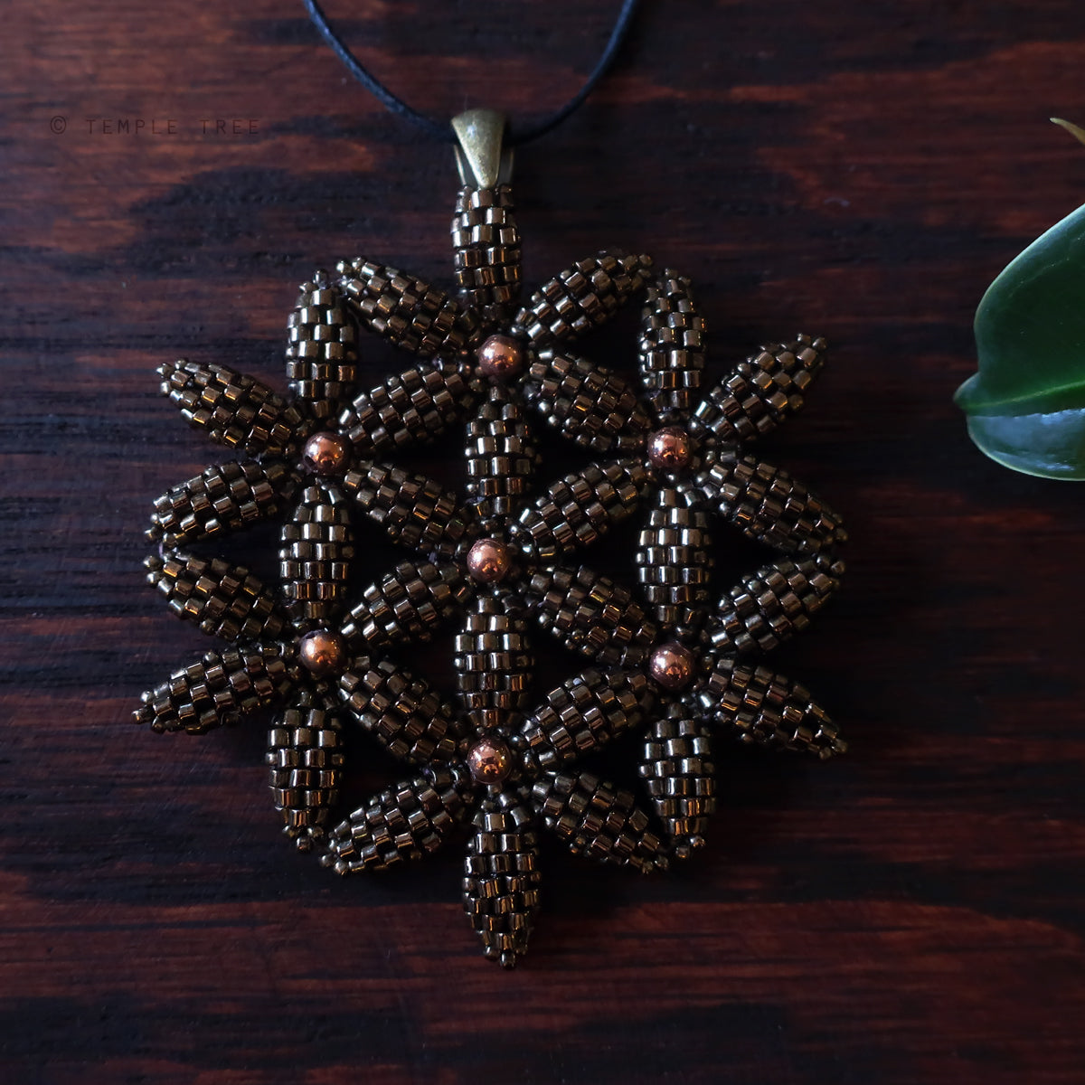 Temple Tree Flower of Life Beaded Pendant - Bronze and Copper
