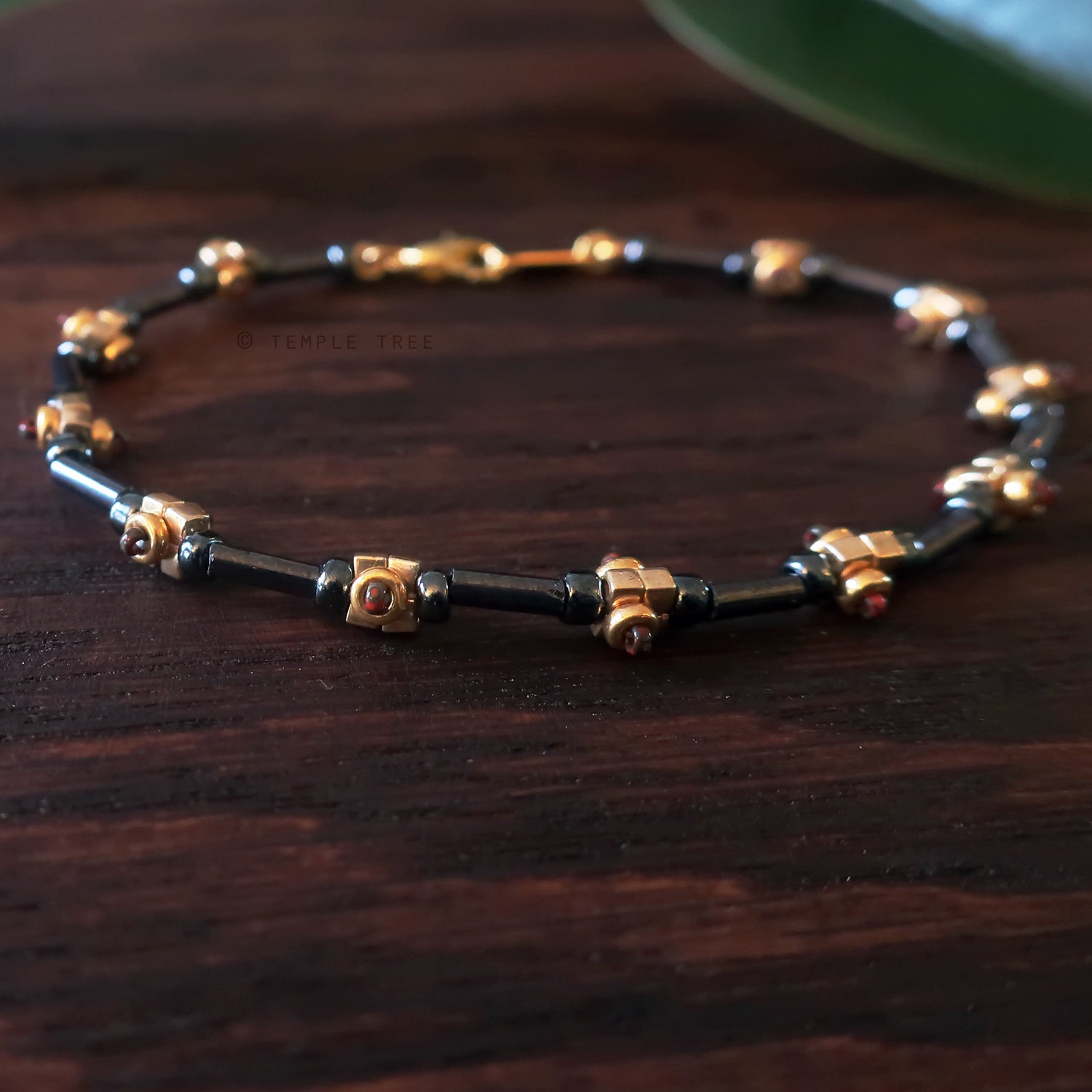 Temple Tree Lost Circuitry Beadwoven Bracelet v1 - Grey, Gold and Faux Bloodstone