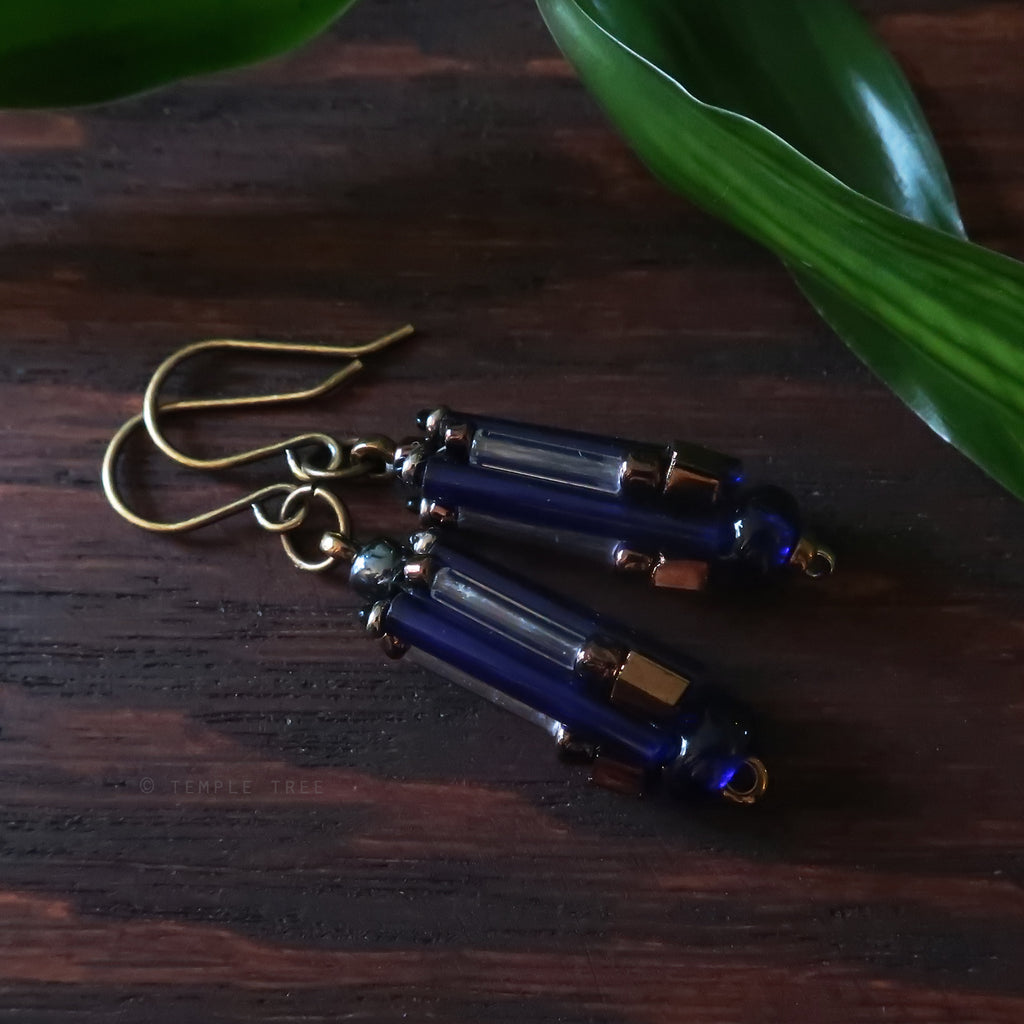 City Circuits - Ancient Fuse Box Earrings by Temple Tree - Cobalt Bronze