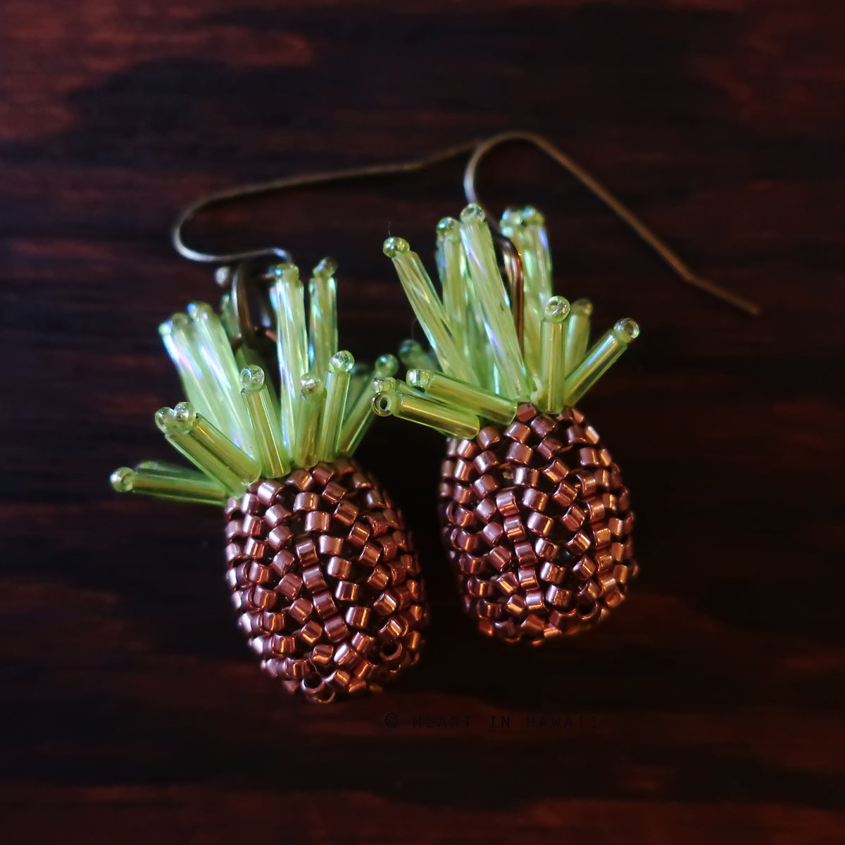 Heart in Hawaii Beaded Pineapple Earrings - Copper with Bronze