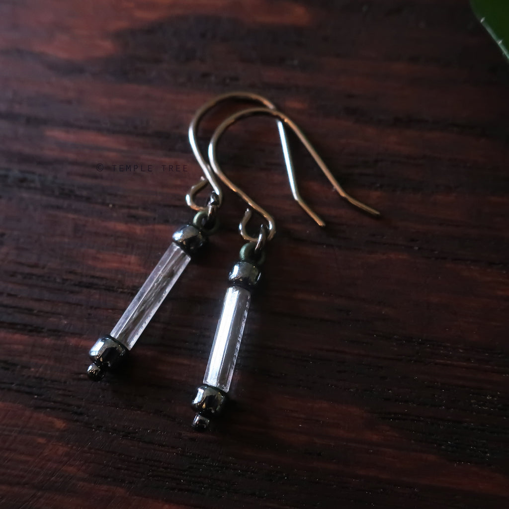 Tiny Half-Inch Ancient Fuse Dangle Earrings by Temple Tree