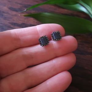 Tiny Computer Microchip Stud Earrings by Temple Tree