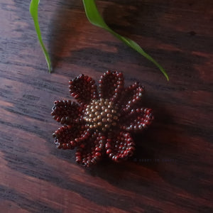 Heart in Hawaii Beaded Cosmos Flower Brooch - Faux Bloodstone