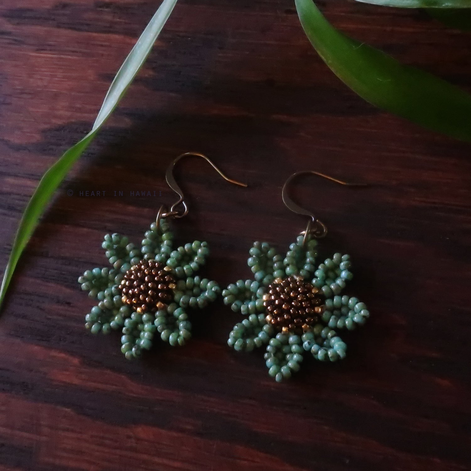 Heart in Hawaii Beaded Cosmos Flower Earrings - Faux Turquoise