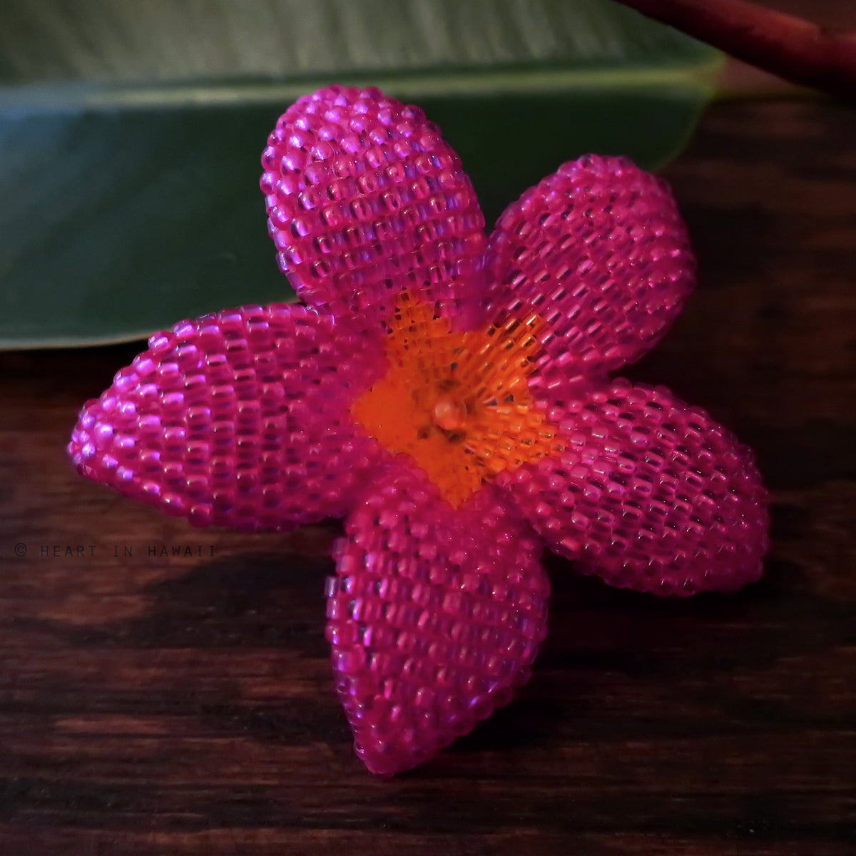 Heart in Hawaii 2 inch Beaded Plumeria Flower Brooch - Purple Tack Pin with Butterfly Clutch