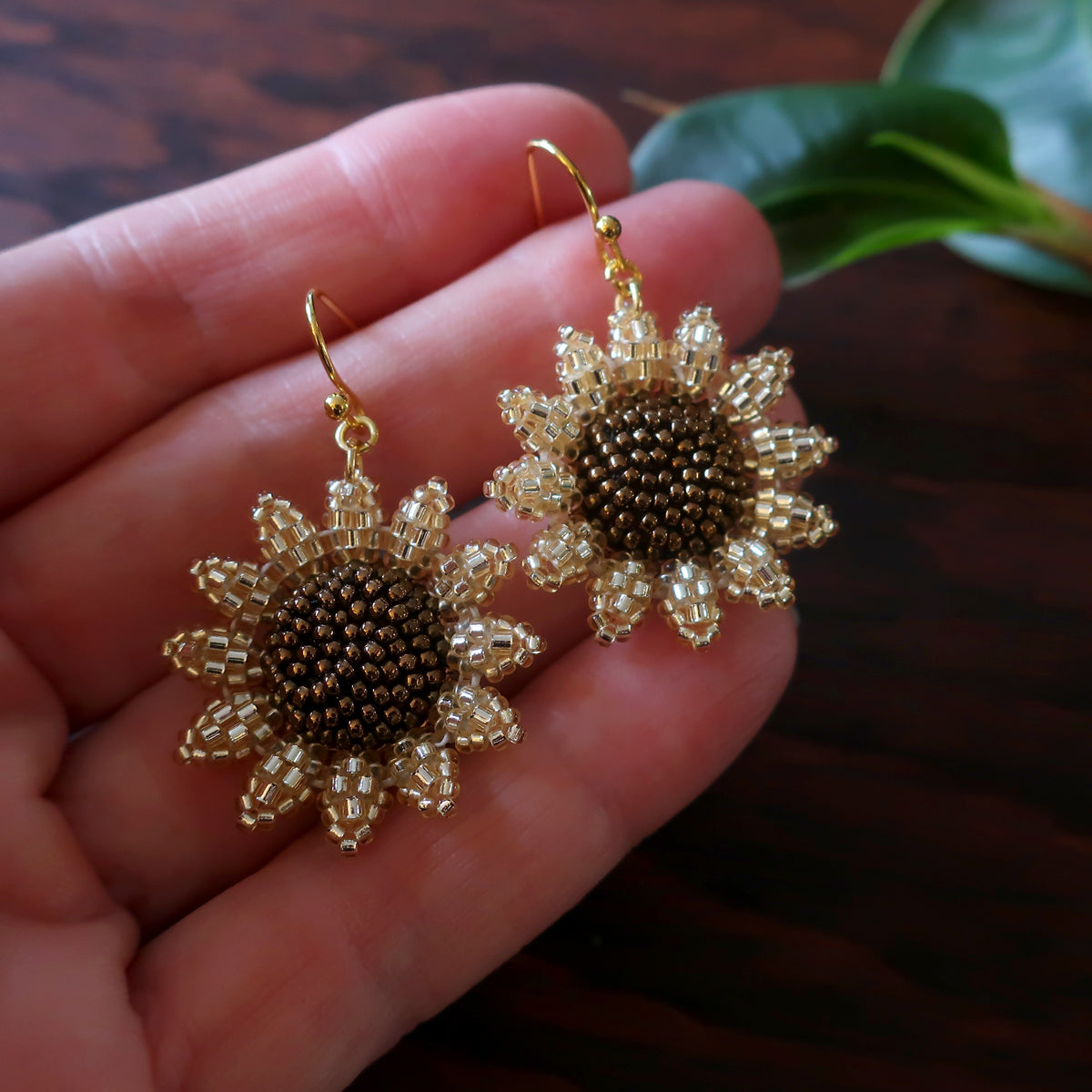 Heart in Hawaii Mini Beaded Sunflower Earrings - Sparkly Gold