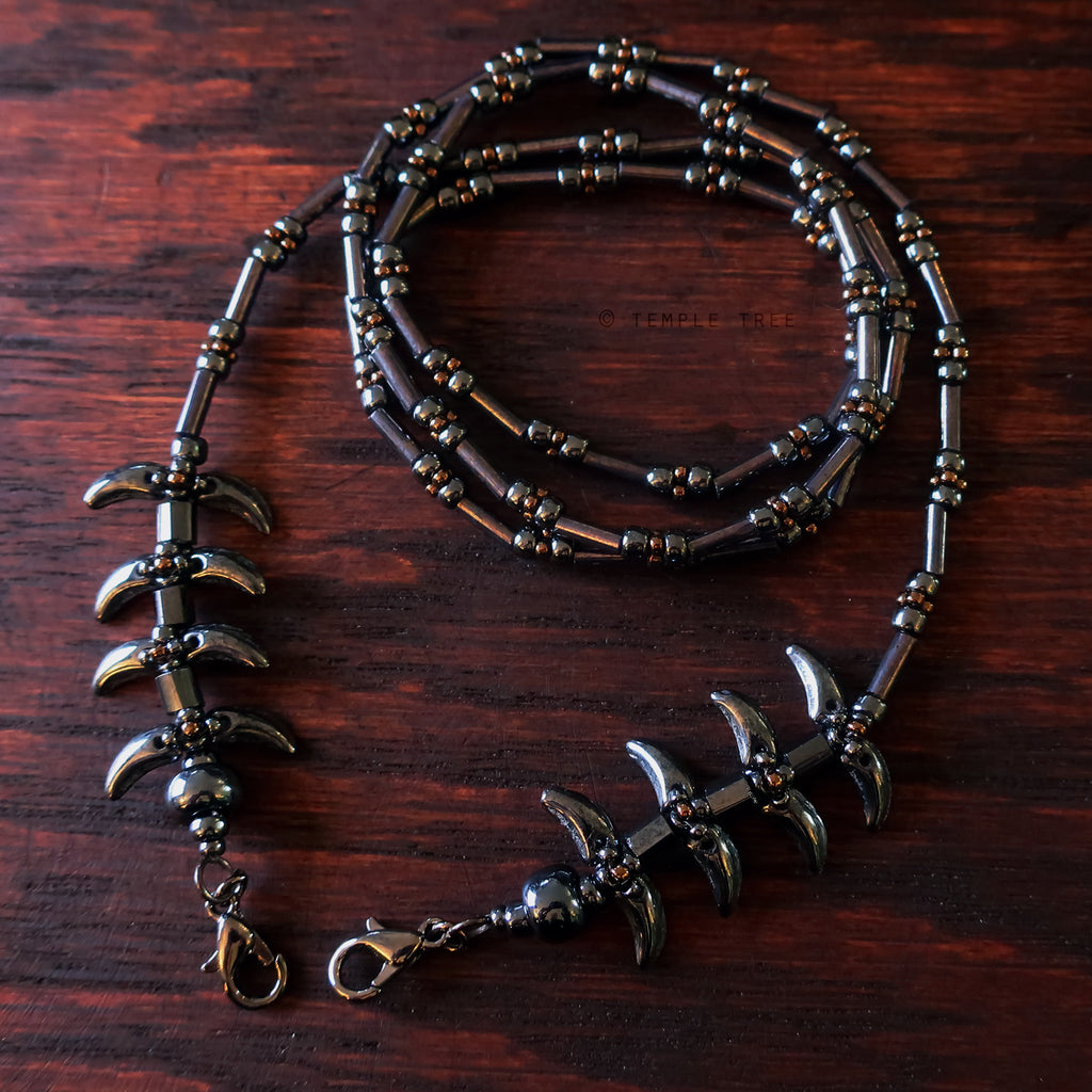 Temple Vine Beadwoven Mask Lanyard by Temple Tree - Grey and Bronze