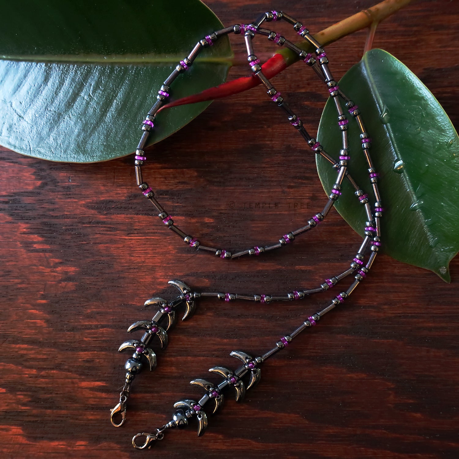 Temple Vine Beadwoven Mask Lanyard by Temple Tree - Grey and Fuchsia