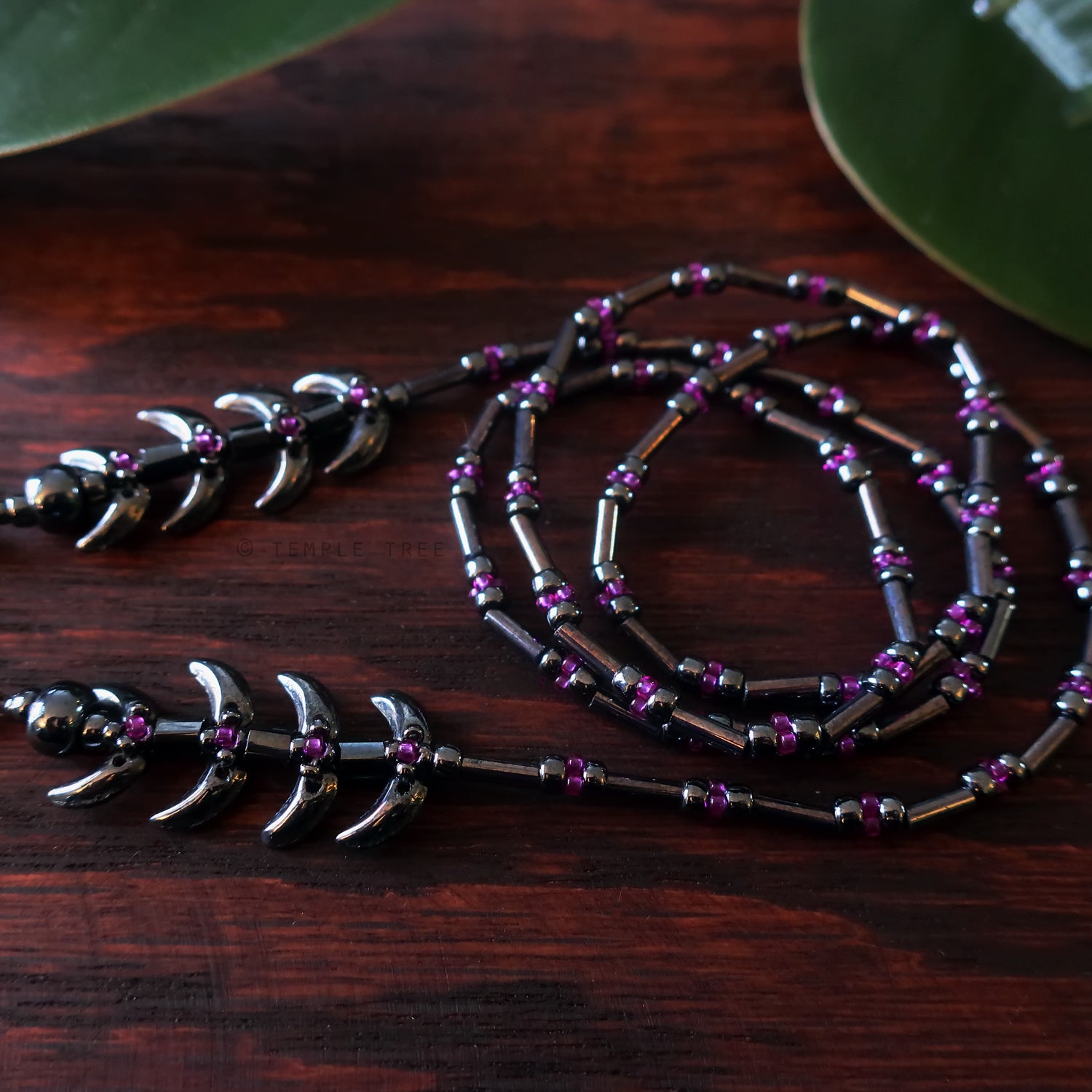 Temple Vine Beadwoven Mask Lanyard by Temple Tree - Grey and Fuchsia