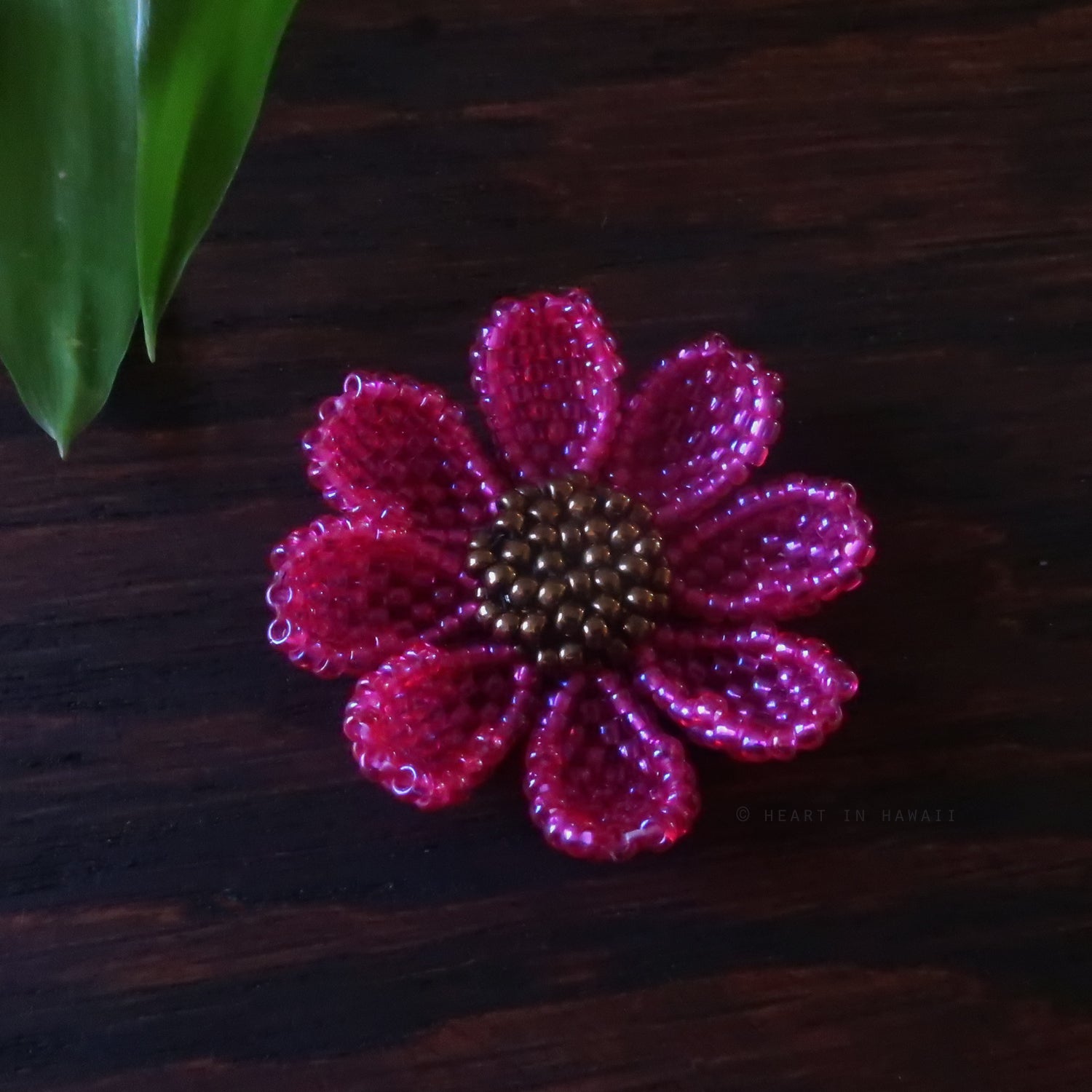 Heart in Hawaii Beaded Cosmos Flower Brooch - Hot Pink