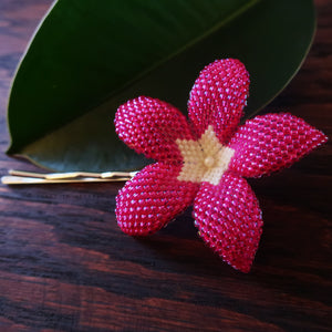 Heart in Hawaii 2.5 Inch Beaded Plumeria Flower - Hot Pink with Ivory