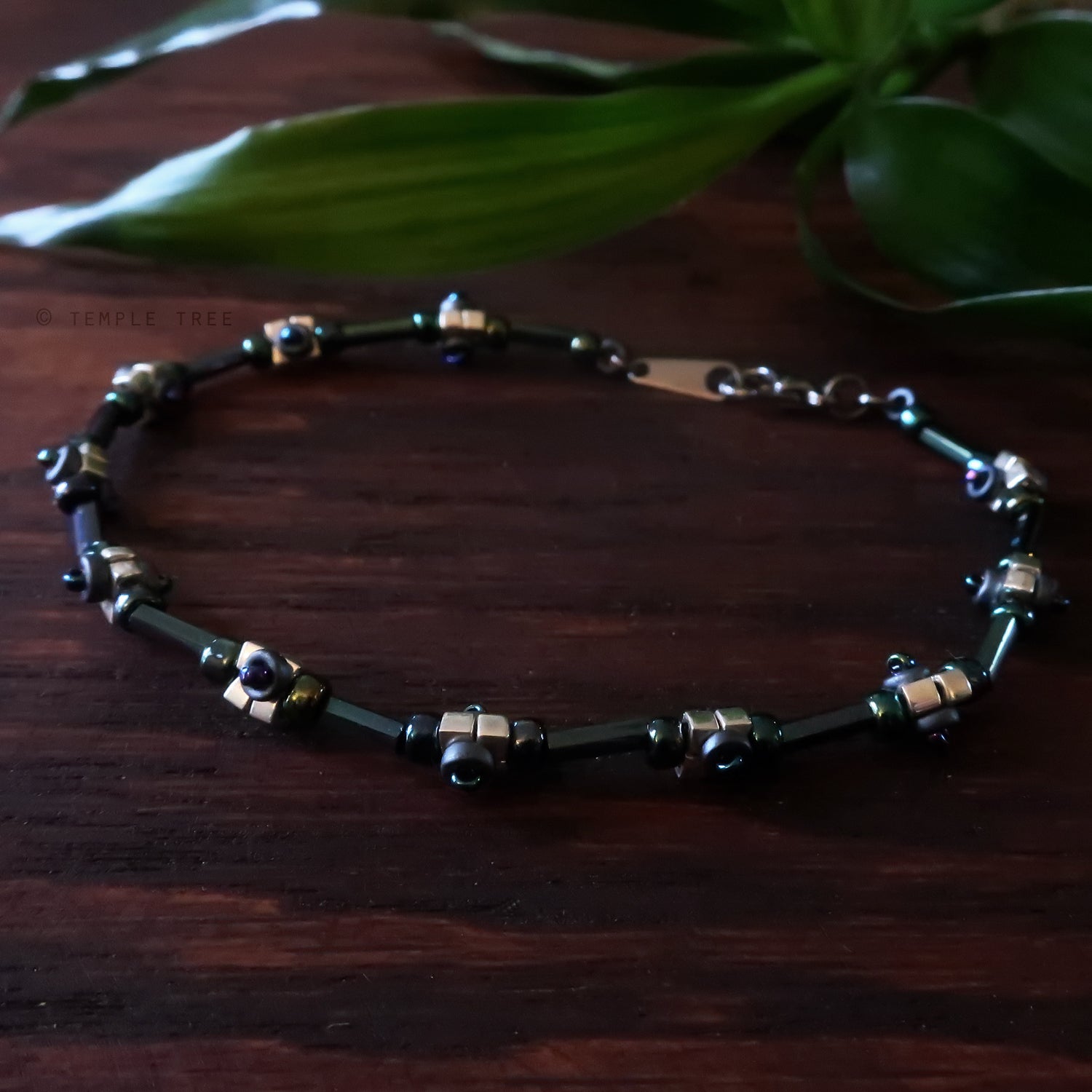 Temple Tree Lost Circuitry Beadwoven Bracelet with Rivets v3 - NeoChrome (silver)