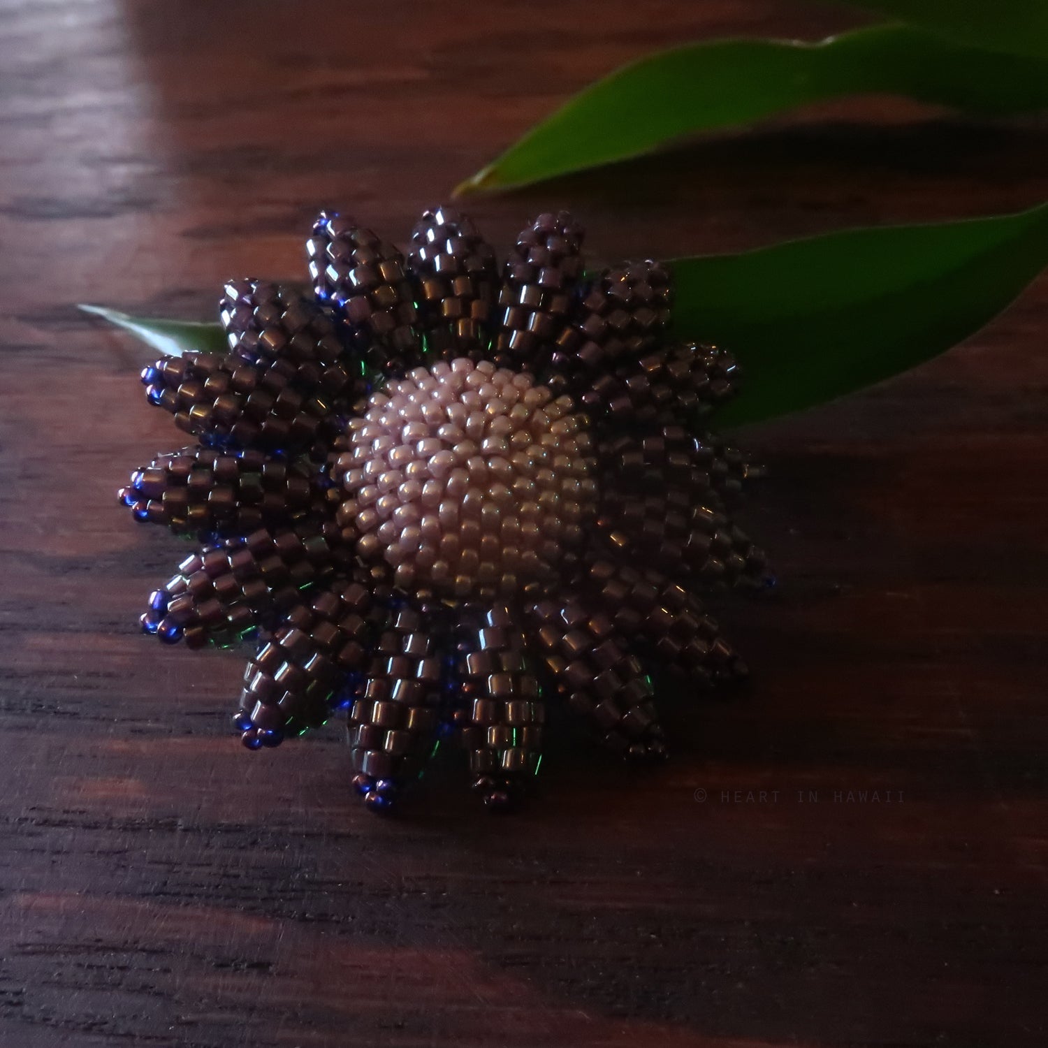 Heart in Hawaii Beaded Sunflower Brooch or Pendant - Purple Cobalt Lavender