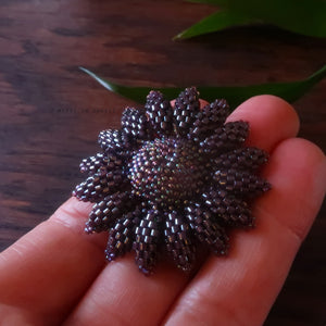 Heart in Hawaii Beaded Sunflower Brooch or Pendant - Dark Purple Iris