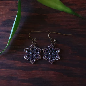 Temple Tree Hexagon Mandala Earrings - Dark Purple Lined Emerald - Tiny