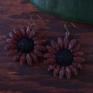 Heart in Hawaii Beaded Sunflower Earrings - Picasso Red