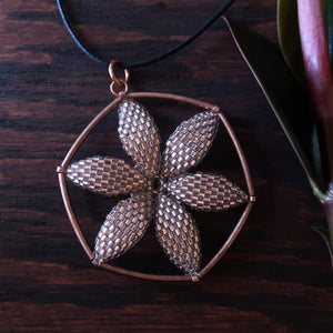 Temple Tree Seed of Life Flower Beaded Pendant - Sparkly Copper