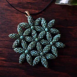 Temple Tree Flower of Life Beaded Pendant - Faux Turquoise