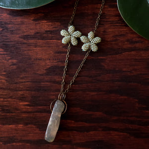 Heart in Hawaii Lei Flower Necklace - 2 Plumeria on 24-inch chain - Moss