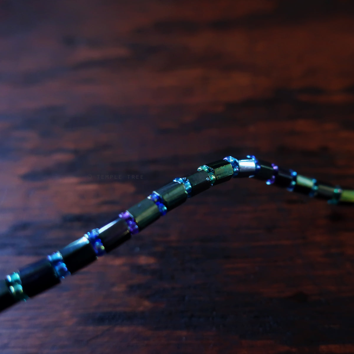 Temple Tree Bamboo Weave Beaded Mask Lanyard - Peacock