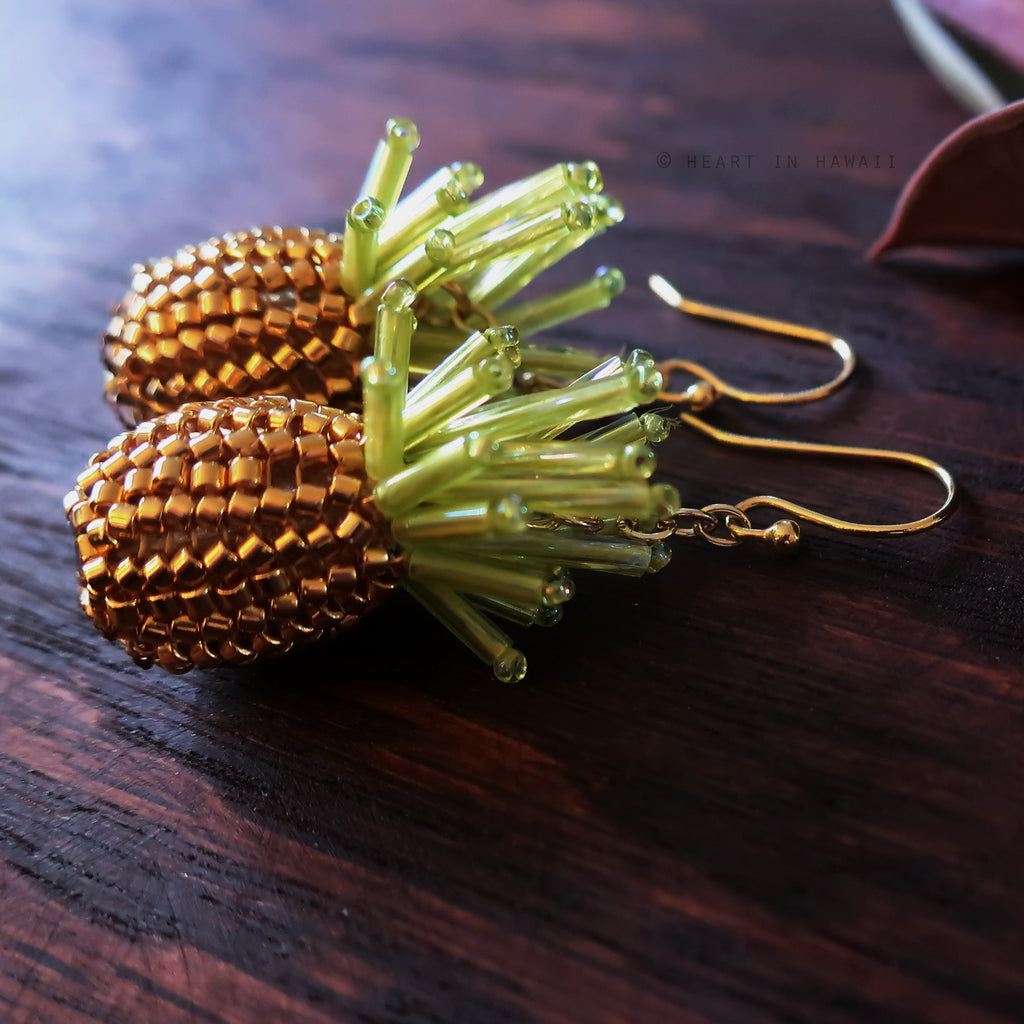 Heart in Hawaii Gold Plated Beaded Pineapple Dangle Earrings