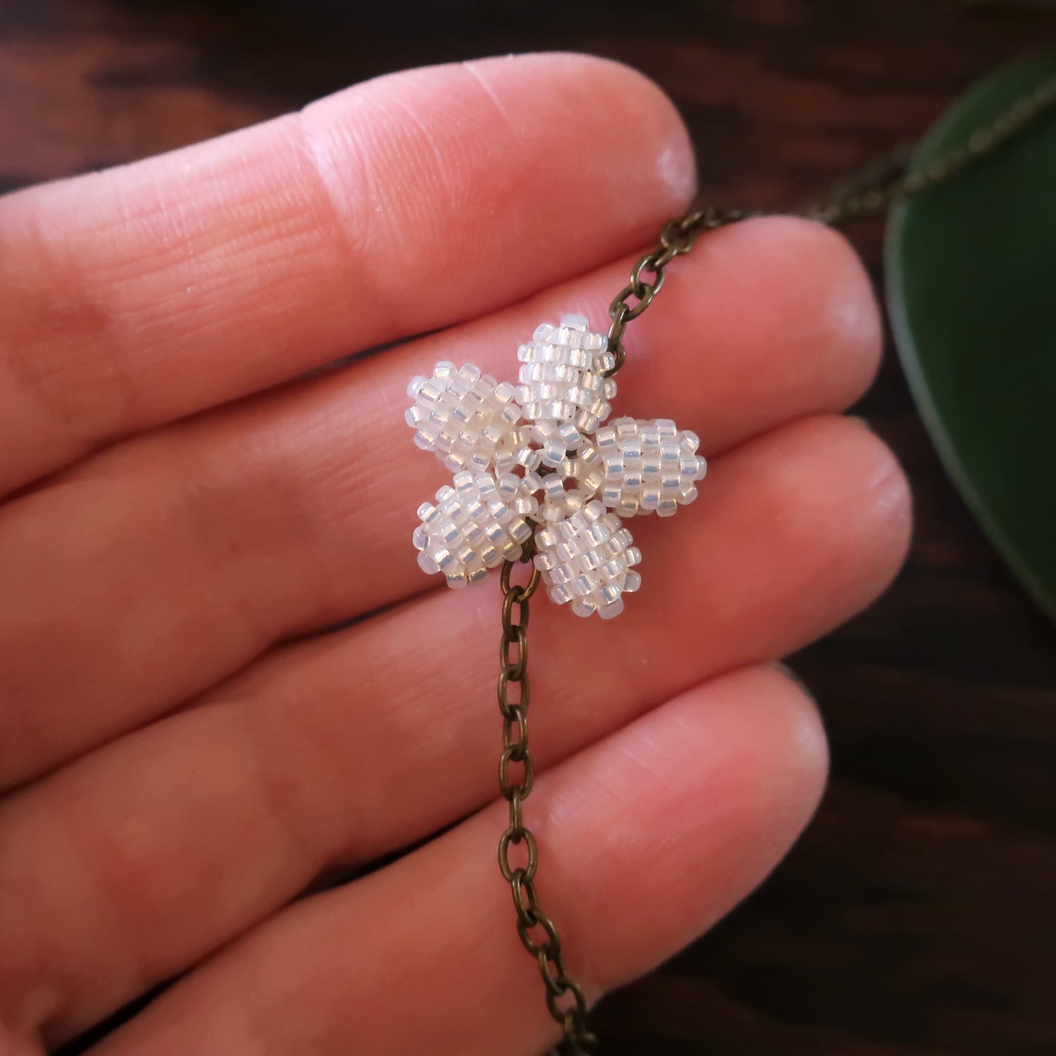 Heart in Hawaii Lei Flower Necklace - 3 Plumeria on 30-inch Bronze Chain