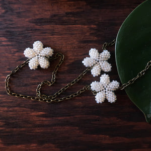 Heart in Hawaii Lei Flower Necklace - 3 Plumeria on 30-inch Bronze Chain