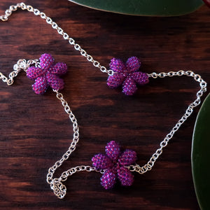 Heart in Hawaii Lei Flower Necklace - 3 Plumeria on 30-inch Silver-tone Chain