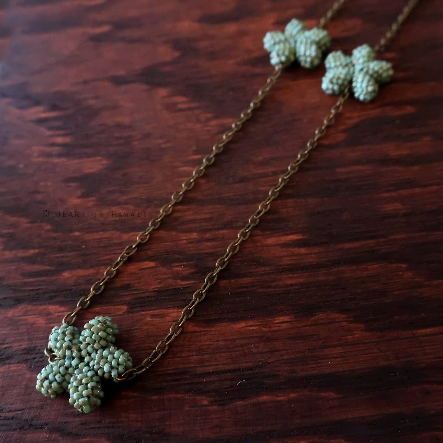 Heart in Hawaii Lei Flower Necklace - 5 Plumeria on 30-inch Bronze Chain