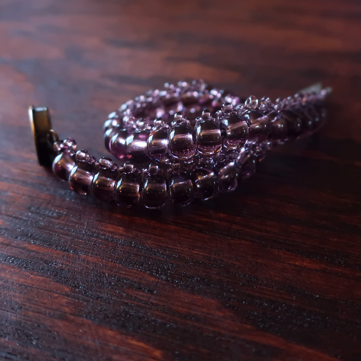 Temple Tree Bohemian Glass Bead Caterpillar Weave Bracelet - Lilac