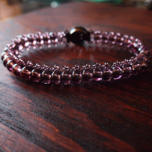 Temple Tree Bohemian Glass Bead Caterpillar Weave Bracelet - Lilac