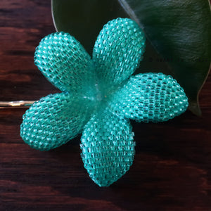 Heart in Hawaii 2.5 Inch Beaded Plumeria Flower - Aqua