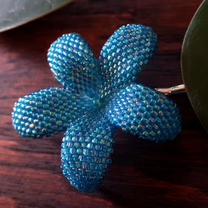 Heart in Hawaii 2.5 Inch Beaded Plumeria Flower - Aqua Aura Blue