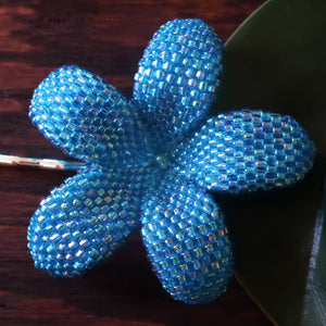 Heart in Hawaii 2.5 Inch Beaded Plumeria Flower - Aqua Aura Blue