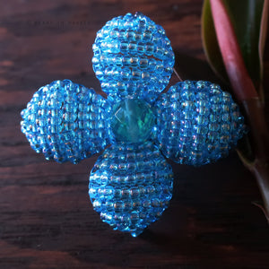 Heart in Hawaii Makalapua Quatrefoil Beaded Flower Pin - Aqua Blue