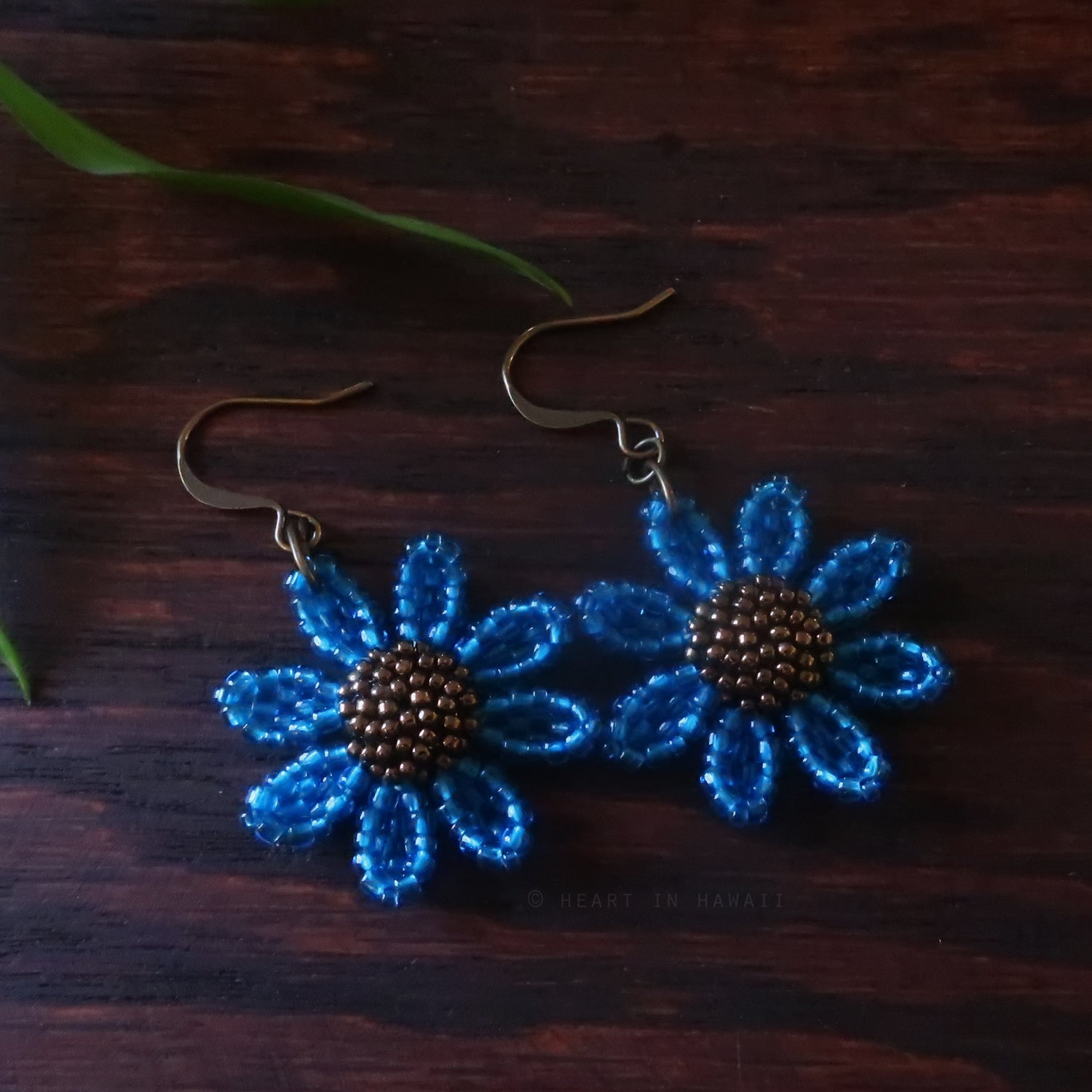Heart in Hawaii Beaded Cosmos Flower Earrings - Aqua Blue