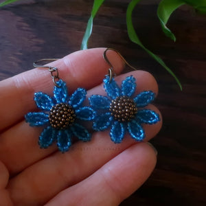 Heart in Hawaii Beaded Cosmos Flower Earrings - Aqua Blue
