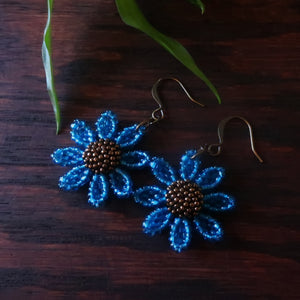 Heart in Hawaii Beaded Cosmos Flower Earrings - Aqua Blue