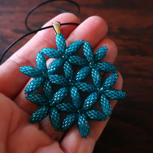 Temple Tree Flower of Life Beaded Pendant - Teal Blue