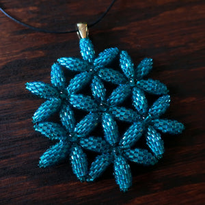 Temple Tree Flower of Life Beaded Pendant - Teal Blue