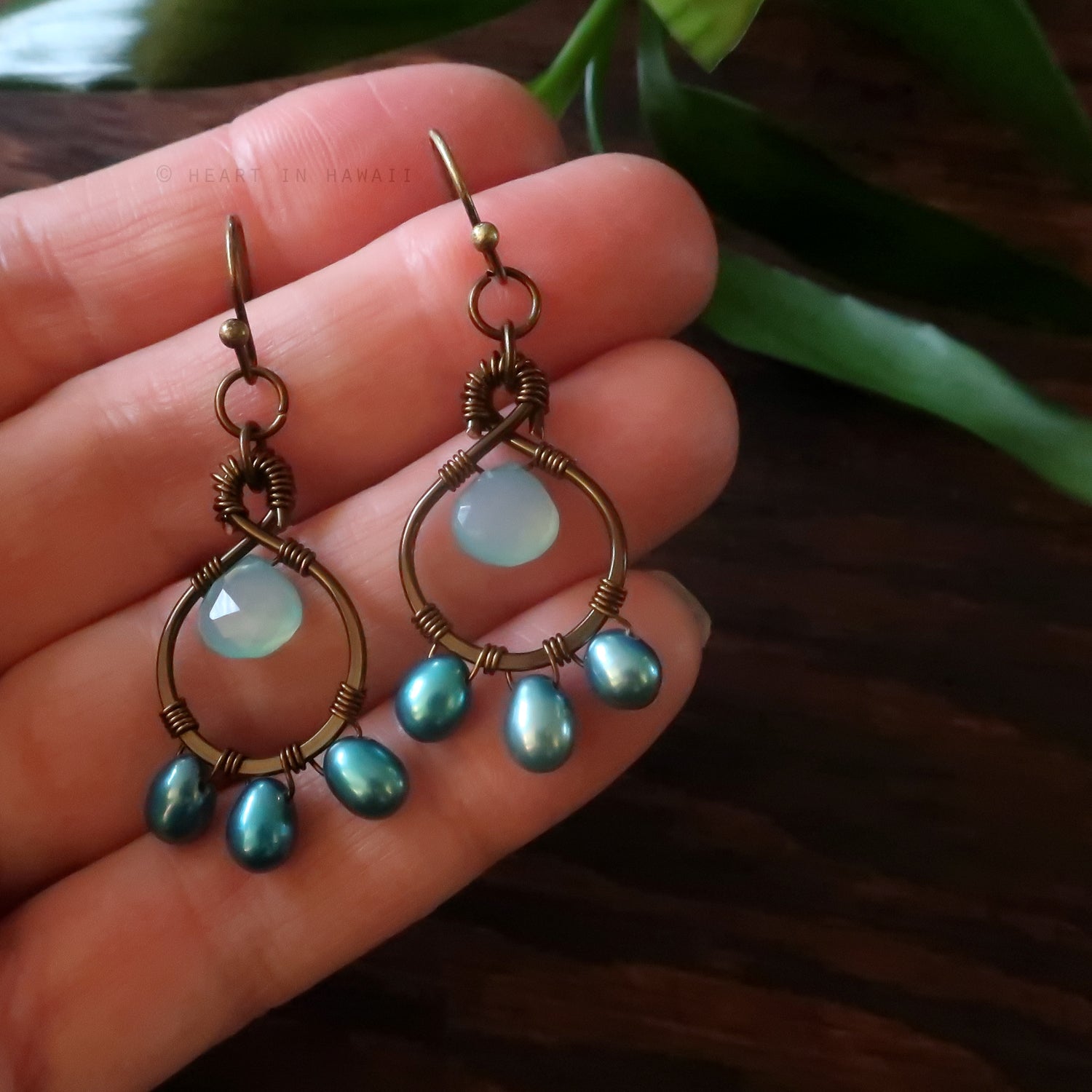 Heart in Hawaii Petal Drop Earrings - Aqua Chalcedony
