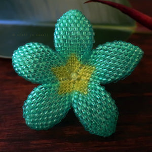 Heart in Hawaii 2 Inch Beaded Plumeria Flower Brooch - Aqua and Lime