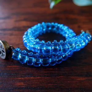 Temple Tree Bohemian Glass Bead Caterpillar Weave Bracelet - Aqua Blue