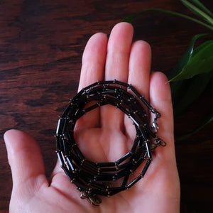 Temple Tree Bamboo Weave Thin Beaded Mask Lanyard - Black with Bronze