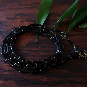 Temple Tree Bamboo Weave Thin Beaded Mask Lanyard - Black with Bronze