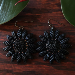 Heart in Hawaii Persephone Collection Beaded Sunflower Earrings - Matte Black
