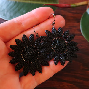 Heart in Hawaii Persephone Collection Beaded Sunflower Earrings - Matte Black