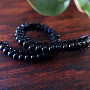 Temple Tree Bohemian Glass Bead Caterpillar Weave Bracelet - Black